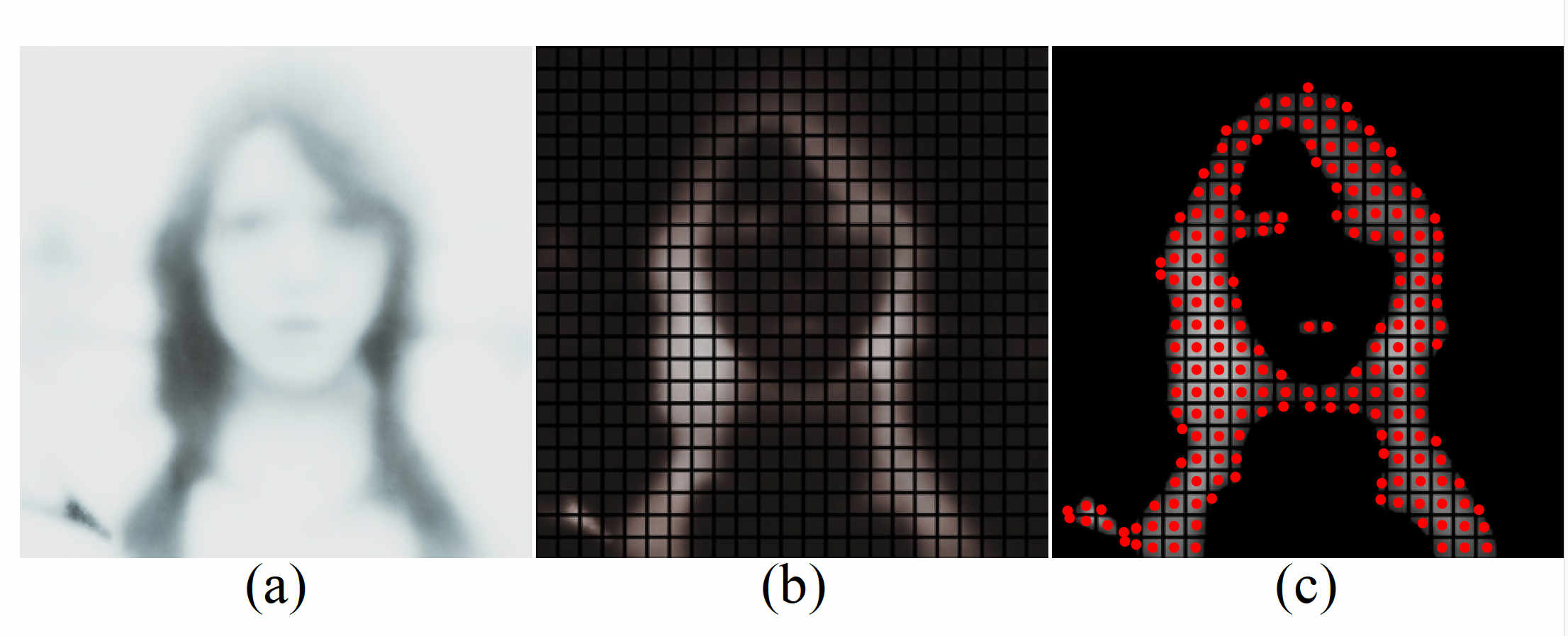 Retrato original y procesos de análisis de imagen.