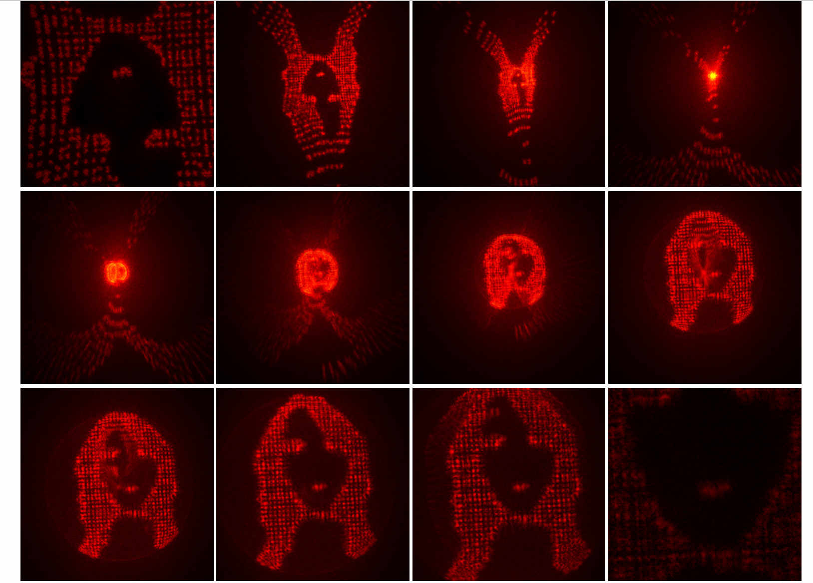 Secuencias de proyección realizadas con el sistema óptico, un sensor receptor y tres proyectores de video. QUERÉTARO - MÉXICO, 2019.